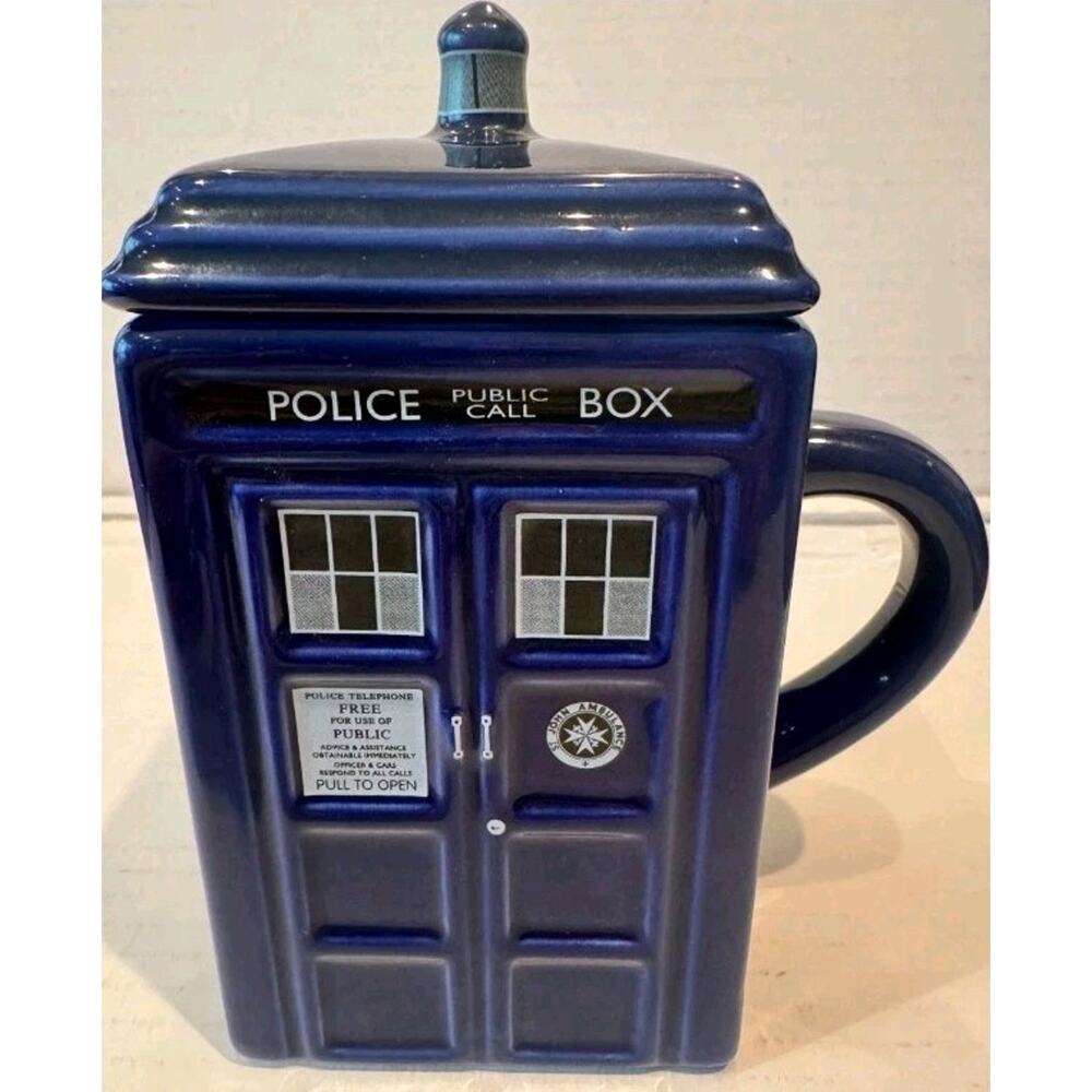 Doctor Who Zeon Tardis Police Mug Official Ceramic Blue Coffee/Tea Mug with Lid